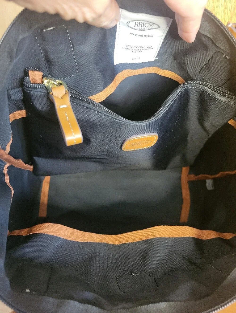 Bric's Milano Black Luxury X-collection Commuter Tote with Tan Leather Handles.
